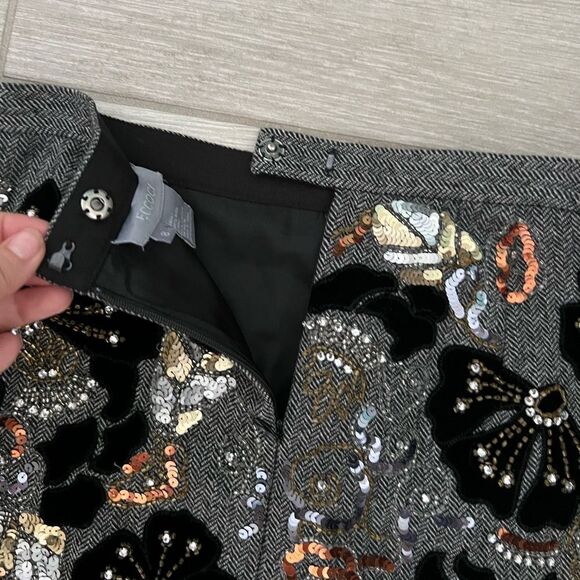 ECCOCI Gray 100% wool beaded sequin embroidered pencil skirt size 8 - Picture 7 of 7